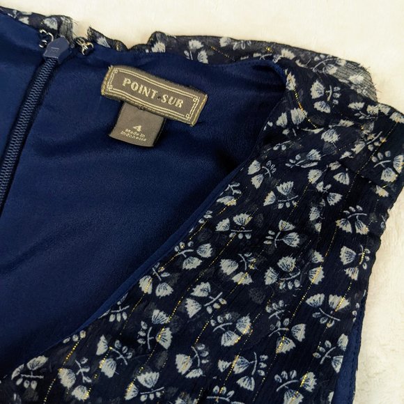 J.Crew Blue Point Sur Sparkle Indigo Floral Wide Leg Ruffle Romper/Jumpsuit - Picture 12 of 16